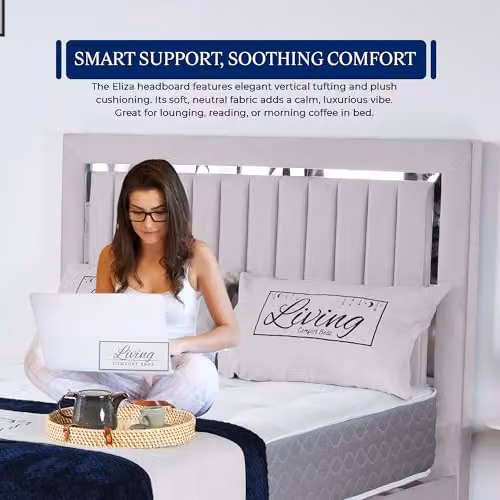 Living Comfort Bedz Zurich Plush Velvet Bed in Silver with Vertical Lined Headboard and Footboard, W/D/H: 200 x 190 x 122 cm – 4