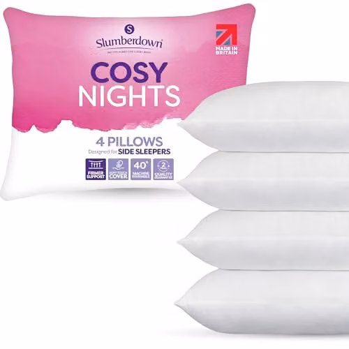 Slumberdown Cosy Nights Firm Support Pillows 4 Pack, White, W: 74 cm, H: 48 cm