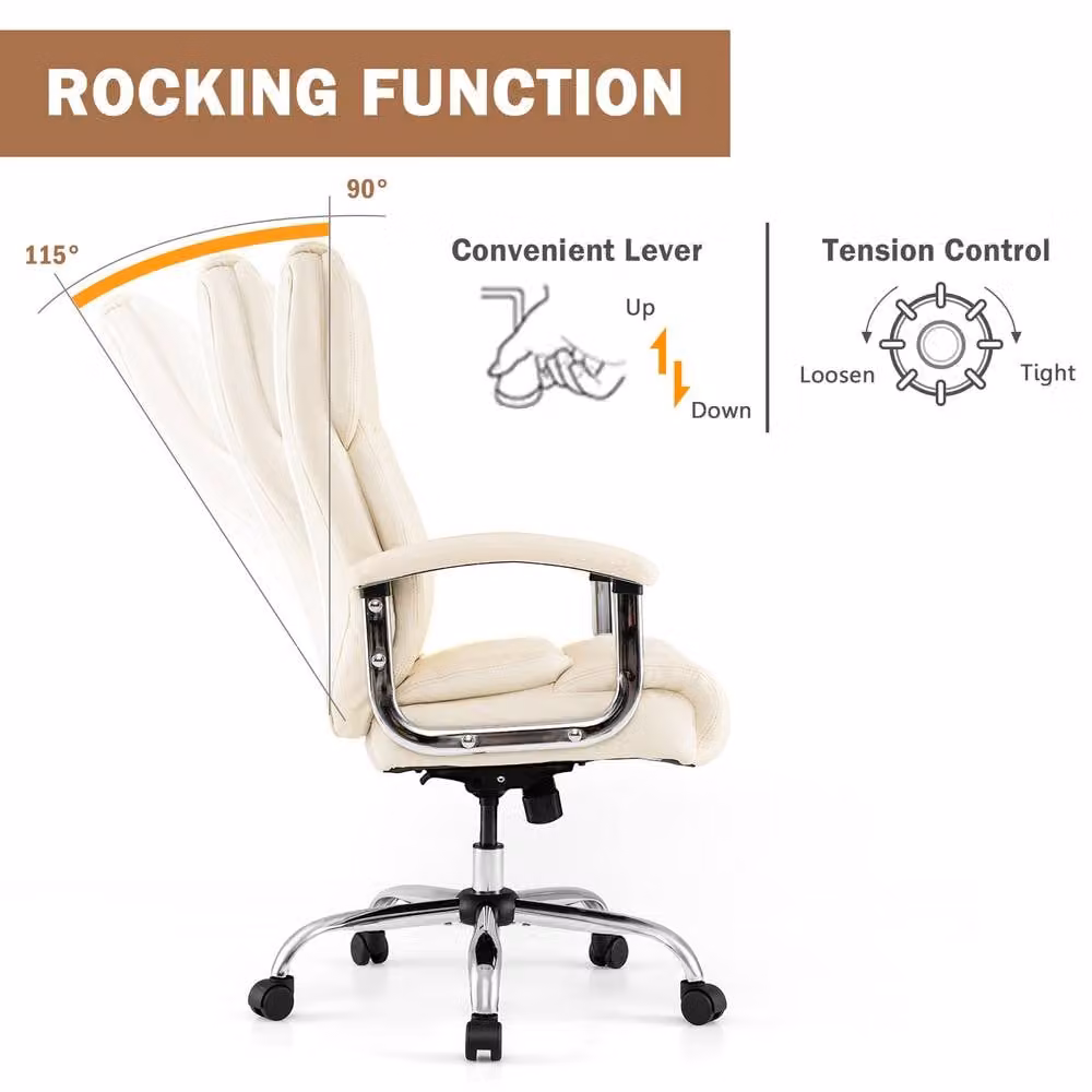 Costway Modern Executive Office Chair in Beige PU Leather with Headrest and Armrests – 2