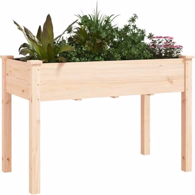 Berkfield Home Beige Solid Wood Fir Planter with Liner W: 118 cm, D: 59 cm, H: 76 cm
