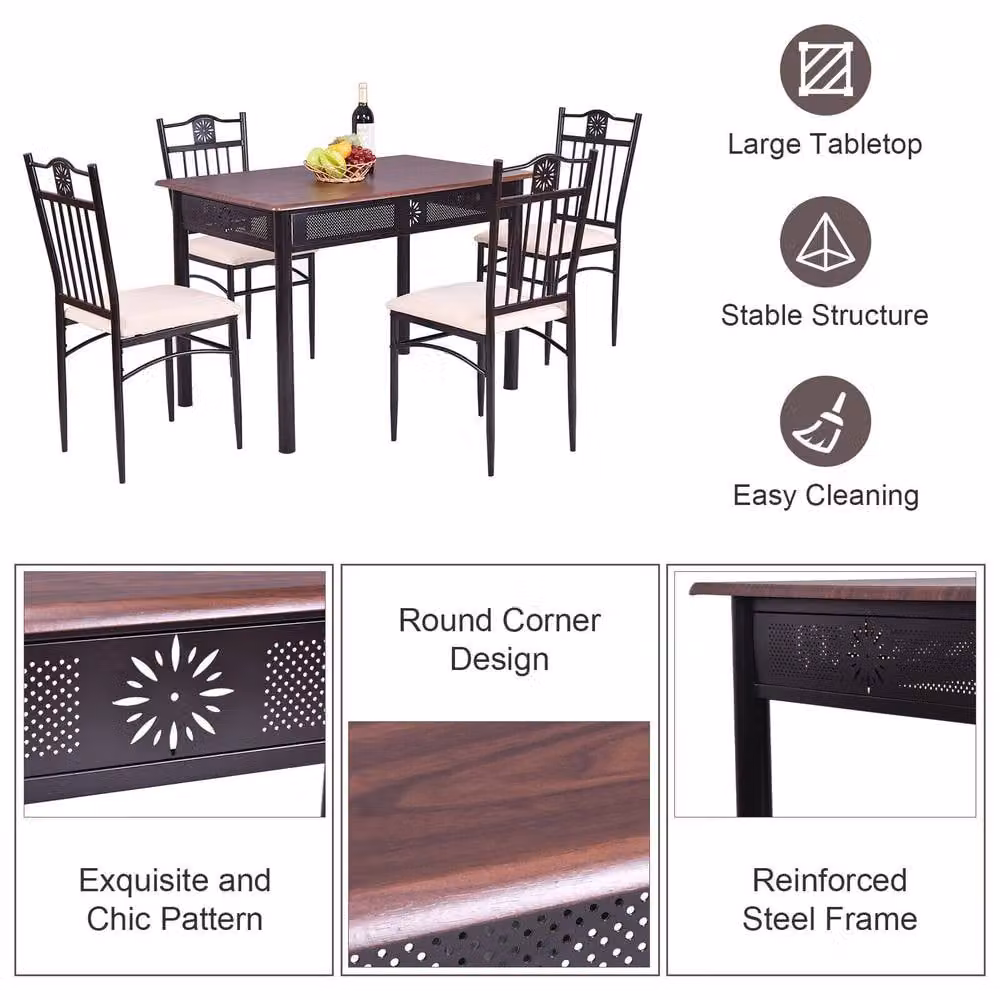 Costway 5 Piece Modern Dining Table and Chairs Set in Brown – 4