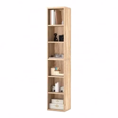 Levede 6 Tier Tall Freestanding Bookshelf with 6 Open Storage Cubes, Oak – 1