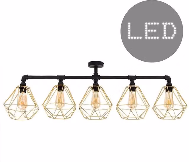 ValueLights Diablo Industrial Black and Gold Ceiling Bar Light with 5 LED Bulbs