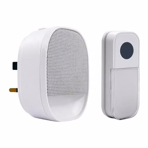 Uni-Com Wireless Battery Free Plug-in Door Chime with Built-in Night Light and Self-Powered Kinetic Bell Push, White
