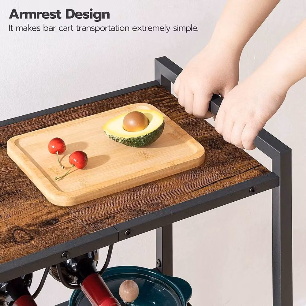 NESTLUNE 3 Tier Industrial Design Rolling Wooden Kitchen Bar in Black – 5
