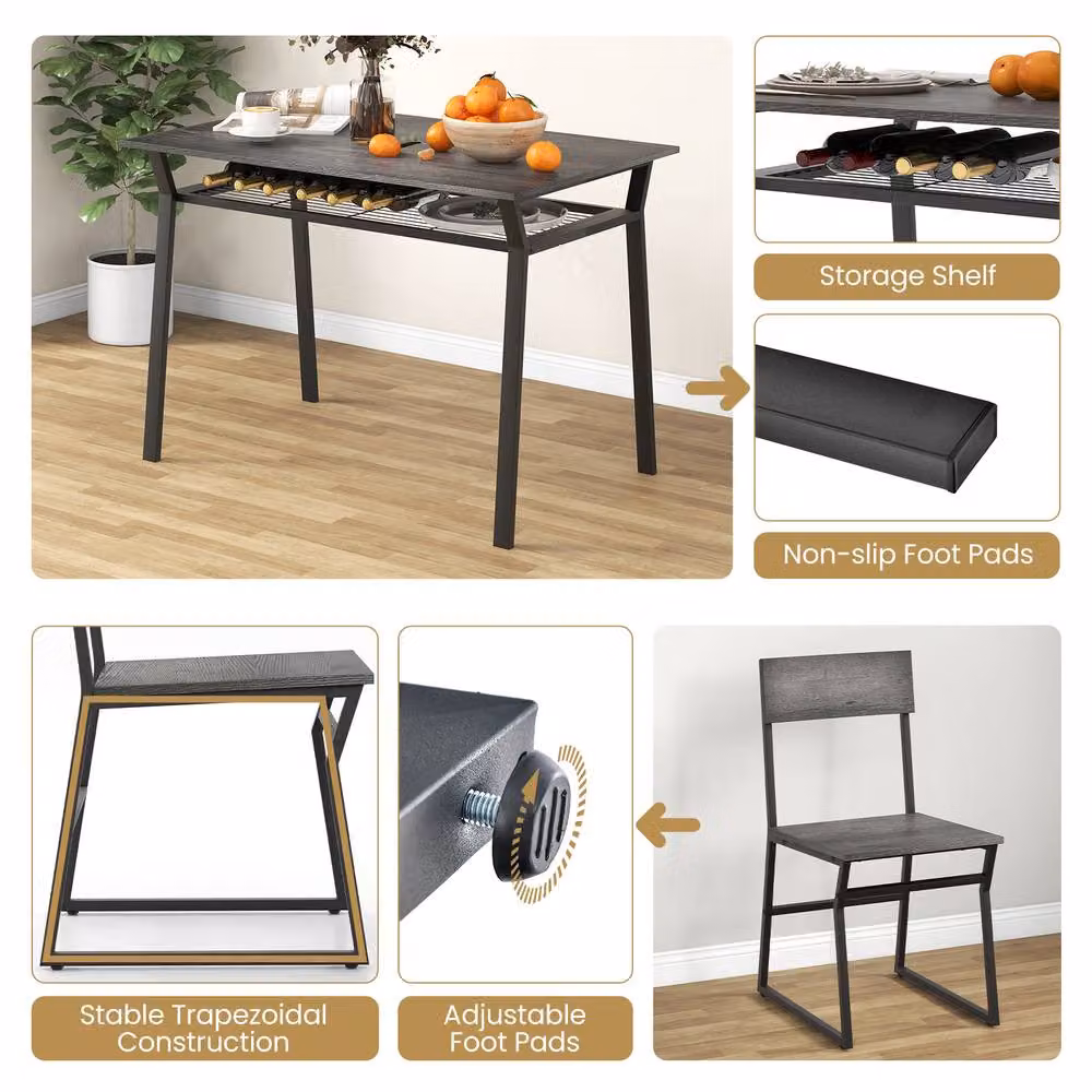 Costway Industrial 5-Piece Dining Table Set with 4 Chairs in Grey – 5