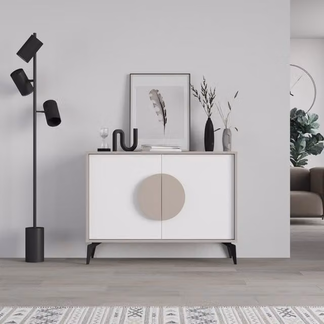 Decortie Gora 2 Door Sideboard with Metal Legs in White and Grey, W: 110 cm, H: 82 cm, D: 36 cm (Pack of 2) – 1