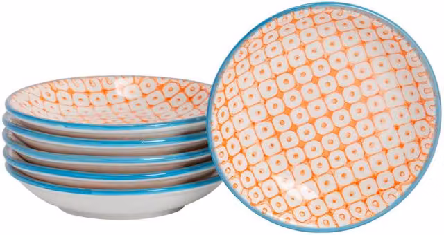 Nicola Spring Hand-Printed Geometric Sauce Dishes, Orange, Pack of 6, Diameter: 10 cm