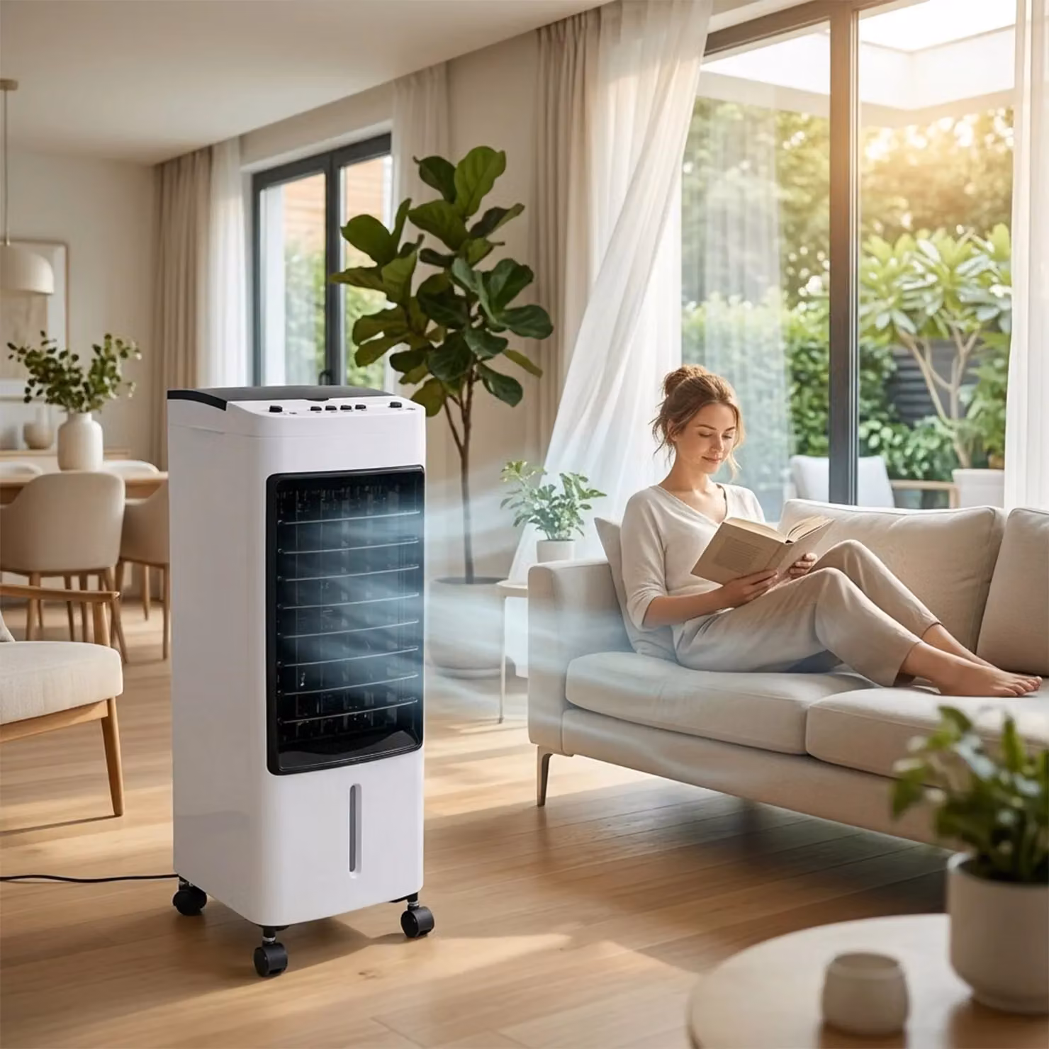 Alivio 4L Portable Air Cooler and Humidifier, 65W Evaporative Cooling Unit with 3 Speeds, 3 Modes, 120 Degree Oscillation and 2 Ice Packs, White – 5