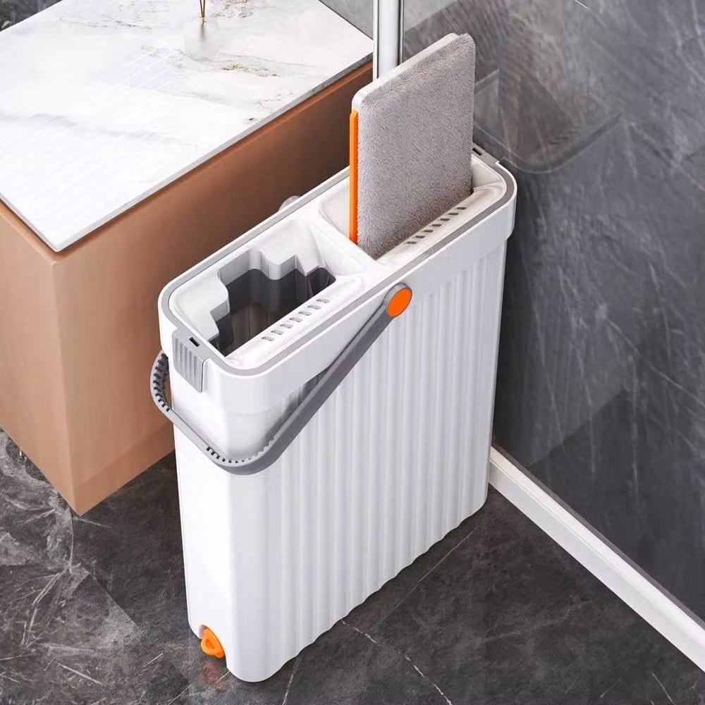 EONLION Premium Flat Mop and Bucket Set with Wringer and Microfibre Refillable Head in White – 3