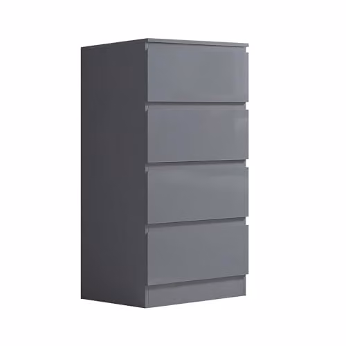 FWStyle Grey Gloss 4 Drawer Tall Slim Chest of Drawers H: 99 cm, W: 40 cm, D: 40 cm – 4