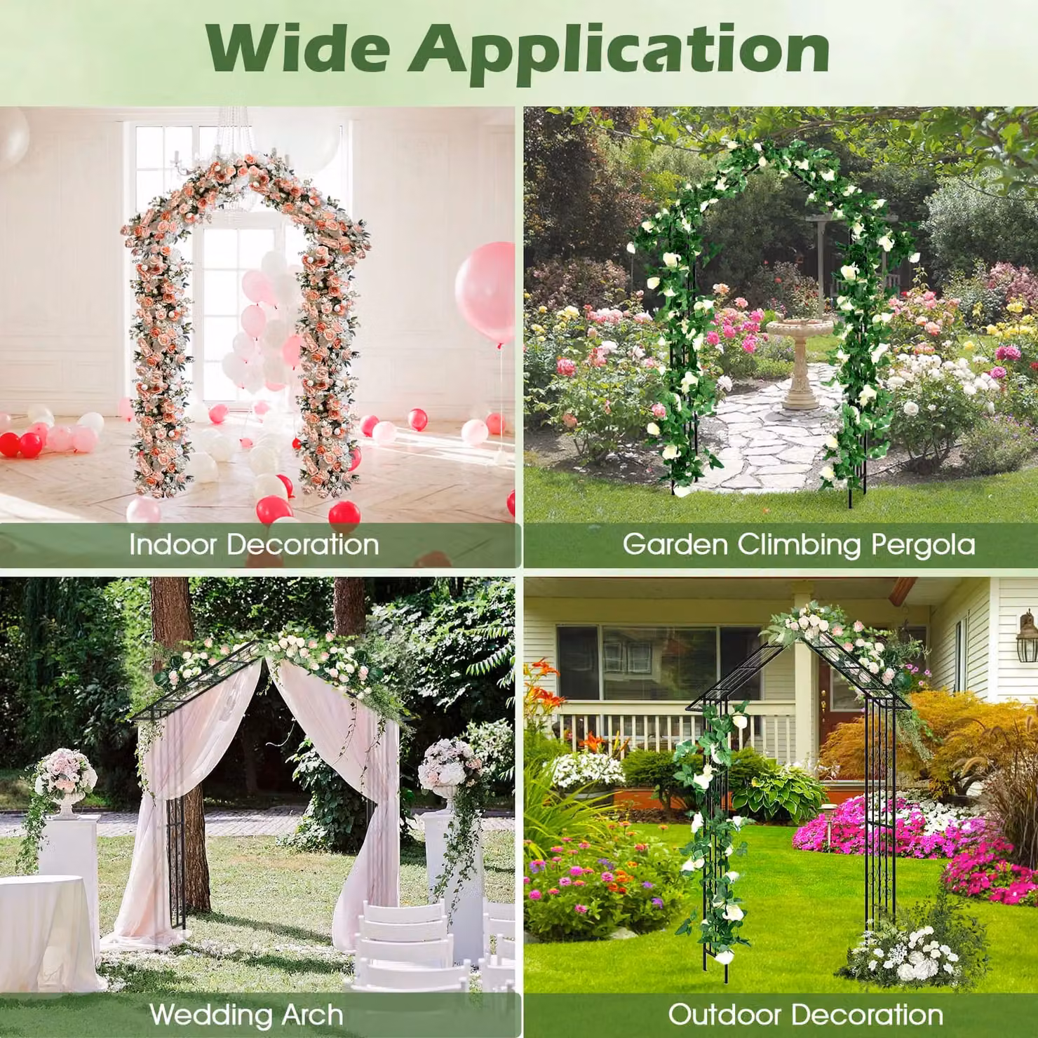 Gymax Modern Metal Garden Arbor Trellis Pergola with Side Crossbars, Black, W: 116 cm, D: 40 cm, H: 222 cm – 4
