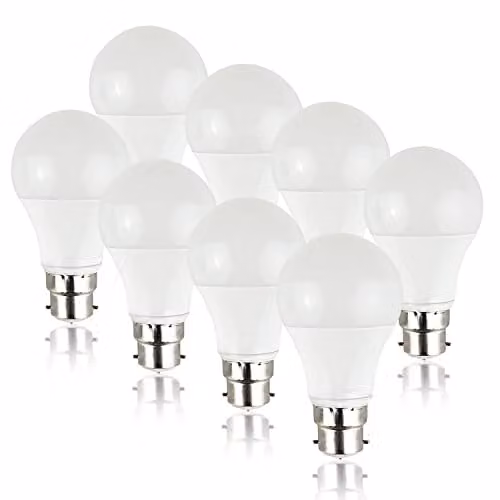 MiniSun Pack of 8 6W LED B22 GLS Energy Saving Bulbs, Cool White 6500K
