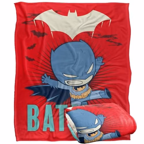 Warner Bros. DC Super Friends Batman Leaping Silky Touch Super Soft Fleece Throw Blanket for Children, Multicolour, W: 127.0 cm, D: 152.4 cm, H: 1.0 cm