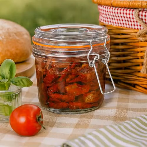 Argon Tableware Glass Storage Jars with Airtight Clip Lid, 350ml, Set of 6, Transparent and Orange – 5