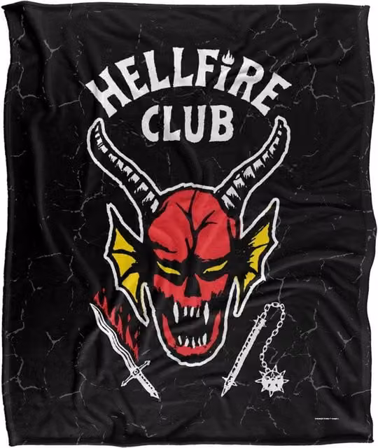 Stranger Things Hellfire Club Logo Officially Licensed Super Soft Fluffy Throw Blanket, White, W: 152 cm, D: 127 cm