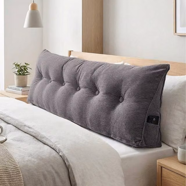 Livingandhome Grey Corduroy Wedge Headboard Pillow with Removable Cover, Width: 180 cm