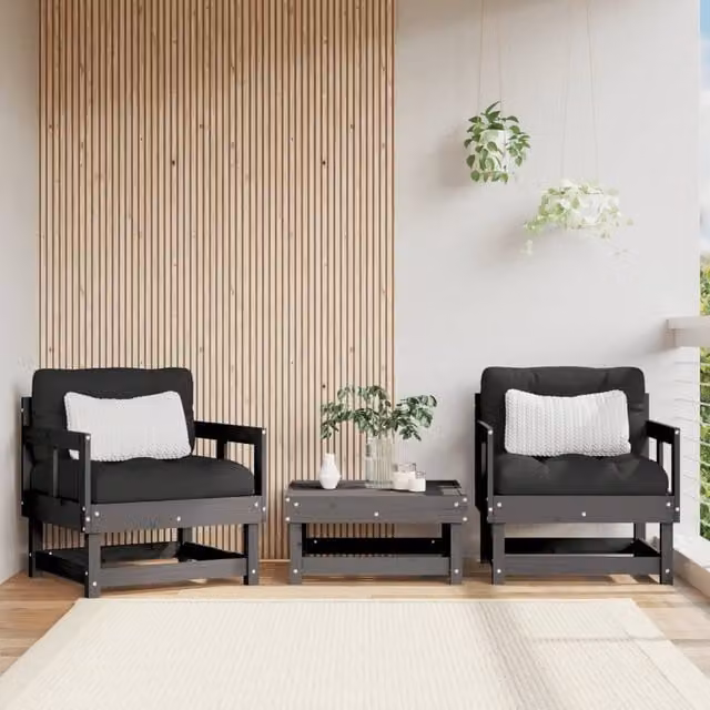 Berkfield Home Set of 2 Rustic Grey Solid Pine Garden Chairs with Cushions – 1