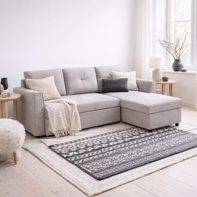 Wyld Haus Kaba 3 Seater L Shaped Sofa Bed in Light Grey with Reversible Chaise and Storage