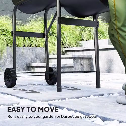 Outsunny Black Steel Offset Charcoal BBQ Grill with Thermometer and Wheels, W/D/H: 120 x 60 x 109 cm – 8