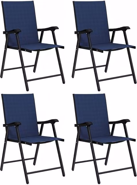 FLAVORA Set of 4 Blue Metal Folding Garden Chairs for Adults – 1