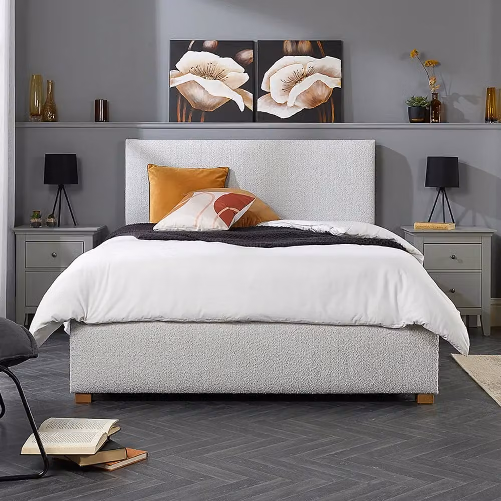 Aspire Grey Bouclé Upholstered Garland Ottoman Bed Frame with Lift Up Base, W/D/H: 180 x 160 x 35 cm – 3