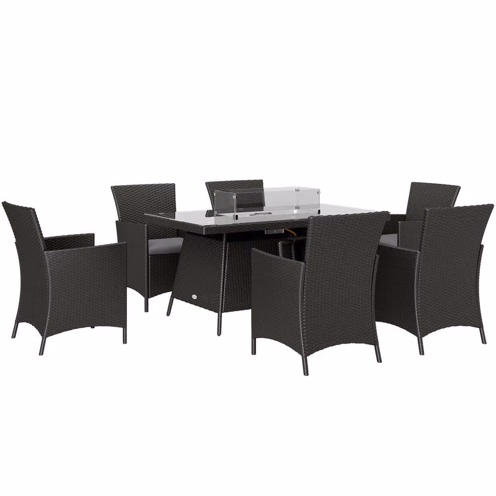 STILVORA Modern Outdoor Dining Set with Black Fire Pit Table and 7 Chairs – 5