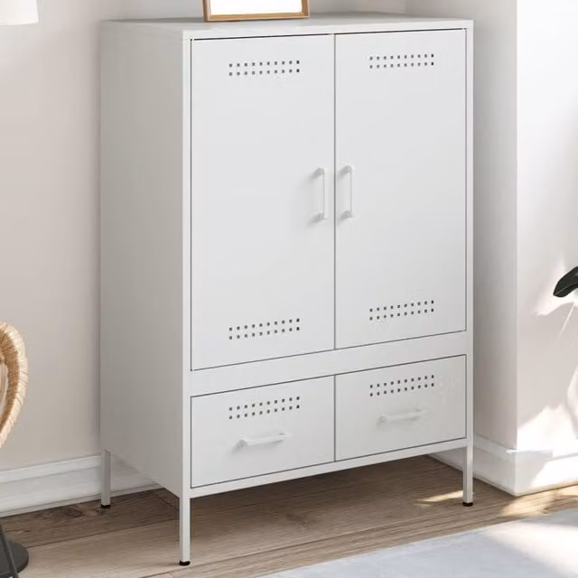 Berkfield Home White Steel Highboard W/D/H: 68 x 39 x 101.5 cm