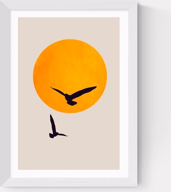 East End Prints Birds In The Sky Framed Multicolour Nature Illustration in White