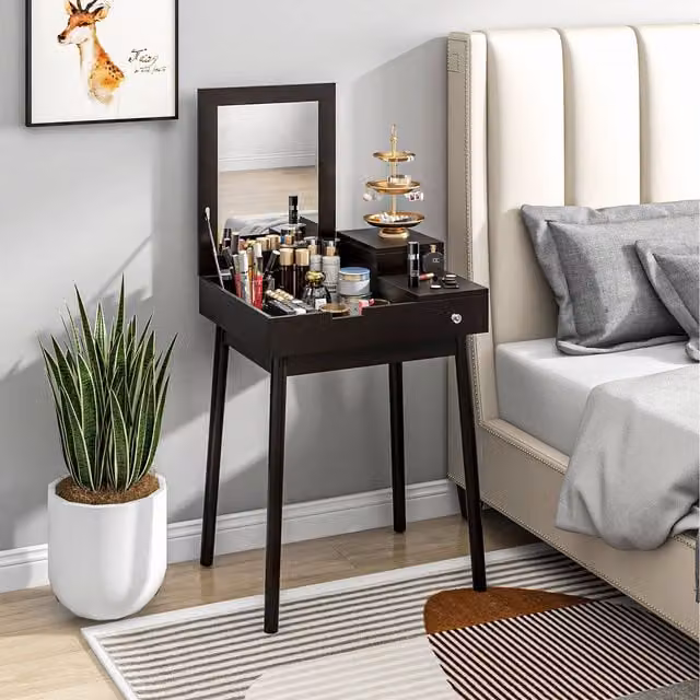 HOMCOM Modern Flip Up Mirror Dressing Table in Black
