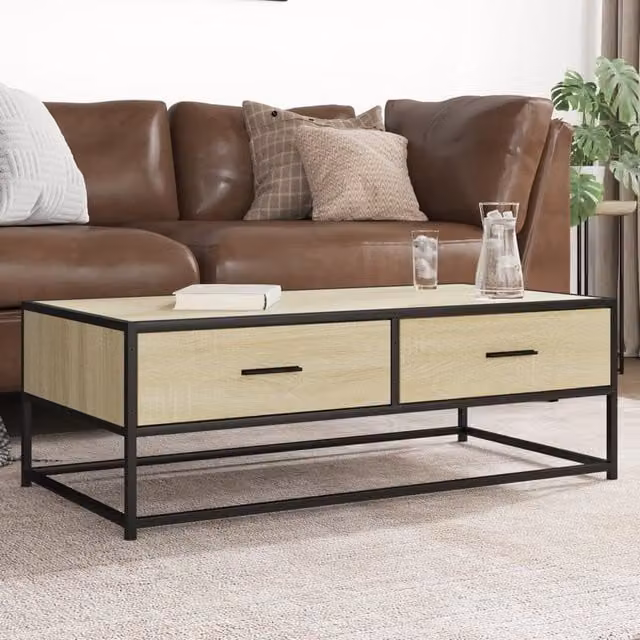 Berkfield Home Sonoma Oak Coffee Table in Brown, W/D/H: 100 x 50 x 35 cm