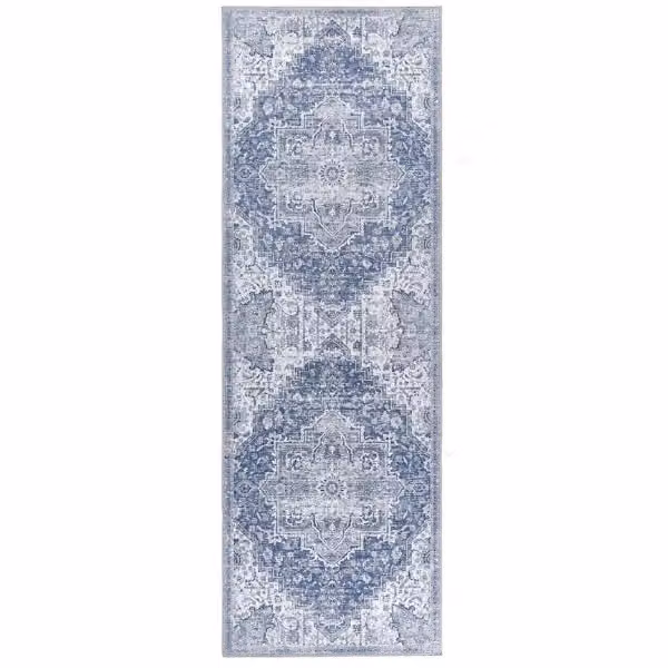 Phoenox Textiles Limited Origins Washable Garda Rug in Blue and White, Floral Chenille, W: 80 cm, L: 150 cm – 2