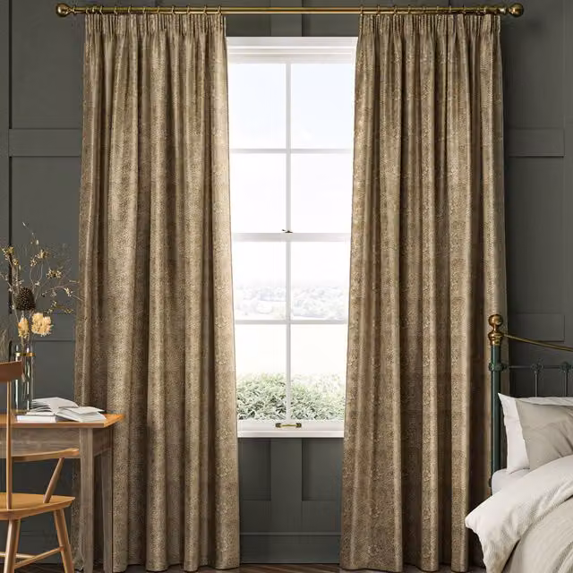 William Morris At Home Marigold Floral Velvet Made to Measure Opaque Curtain in Yellow and Beige
