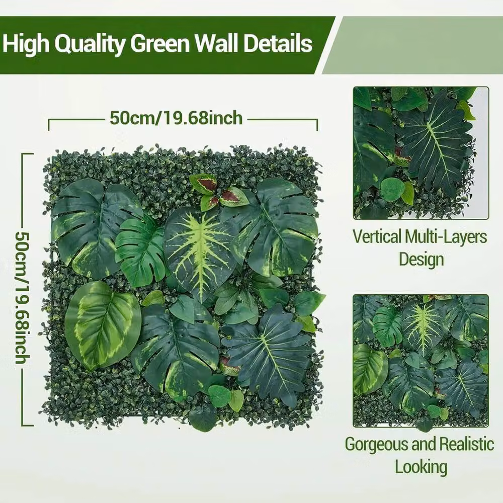 VOGREX Green Artificial Plant Wall Panel Hedge Foliage Decor, 50 x 50 cm – 2