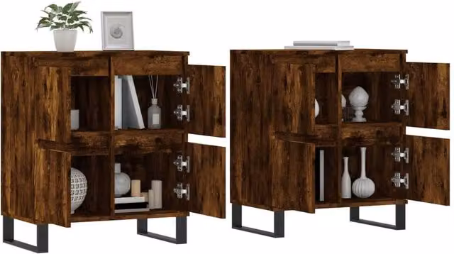Berkfield Home Set of 2 Smoked Oak Sideboards in Brown, W/D/H: 120 x 35 x 70 cm – 1
