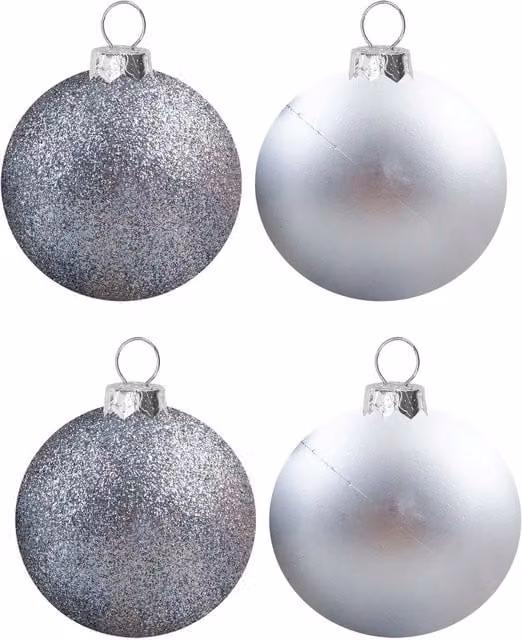 VFM e-Store Set of 4 Silver Round Christmas Bauble Hanging Tree Ornaments, 10 cm