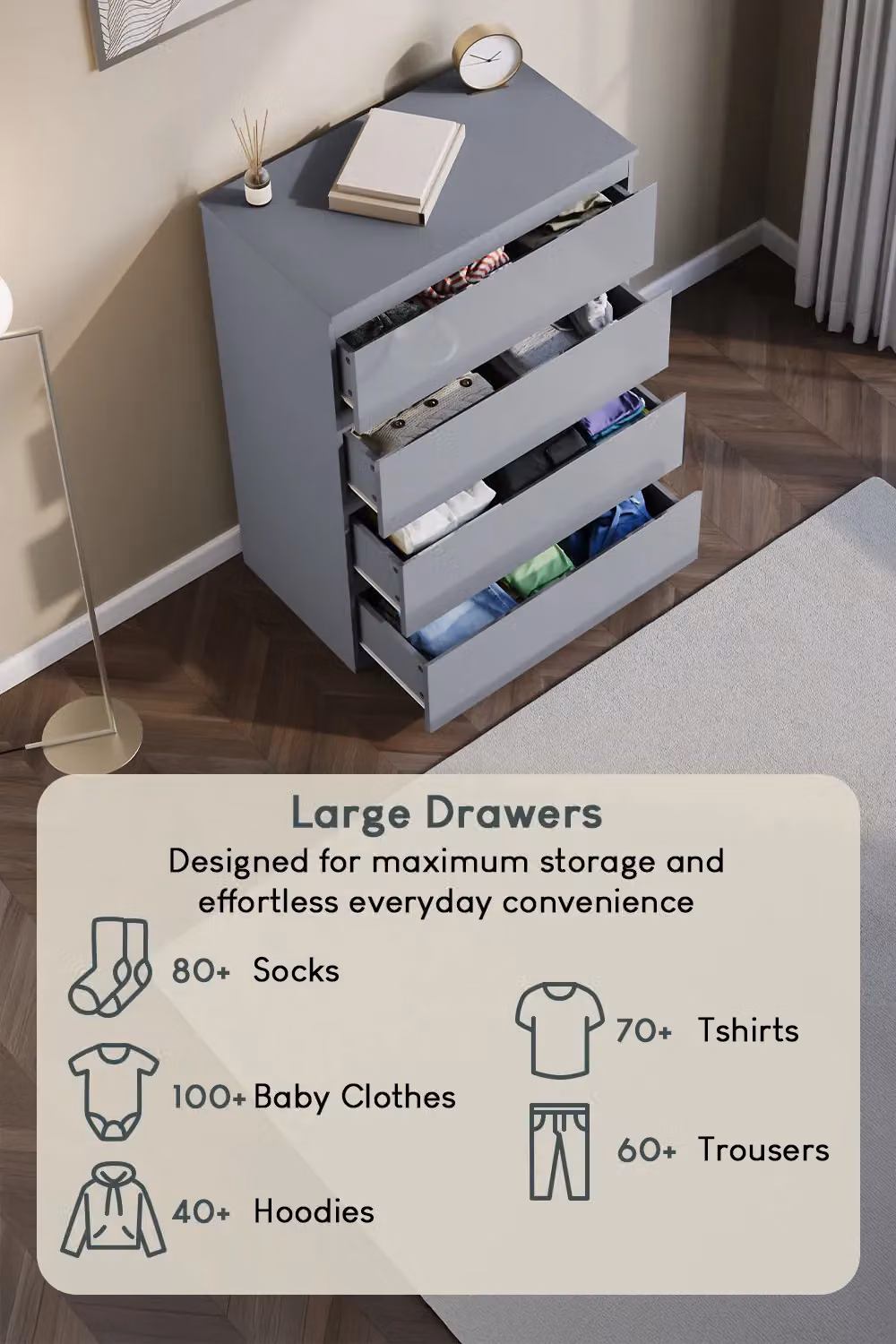 Vida Designs Glinton High Gloss 4 Drawer Chest of Drawers in Grey – 2