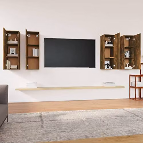 vidaXL Set of 4 Modern Wall-Mounted TV Cabinets in Brown Engineered Wood, W/D/H: 30.5 x 30 x 90 cm