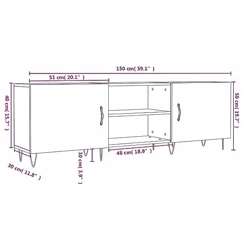 vidaXL Industrial TV Cabinet in Brown Oak and Metal – 3