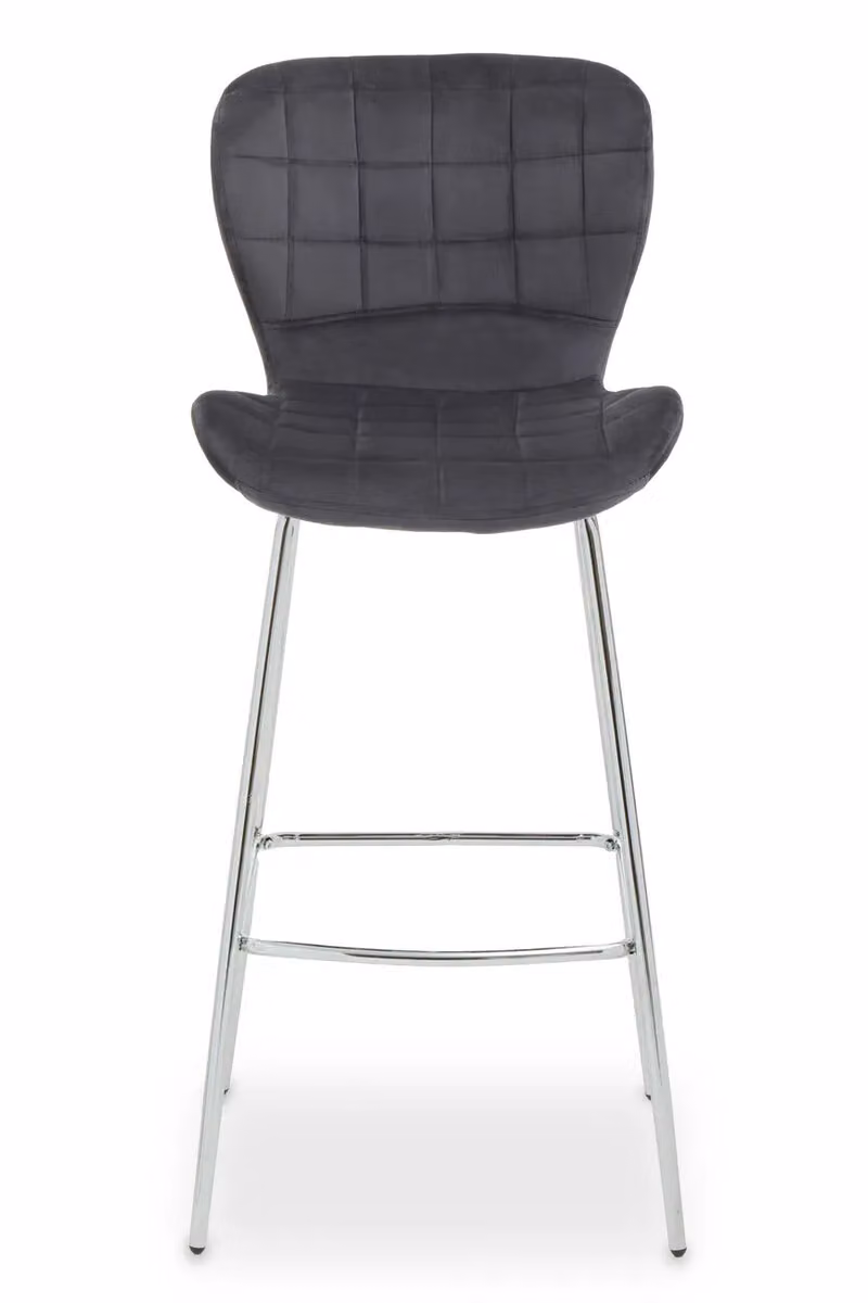 Orsina Grey Velvet Bar Chair with Silver Metal Legs – 2