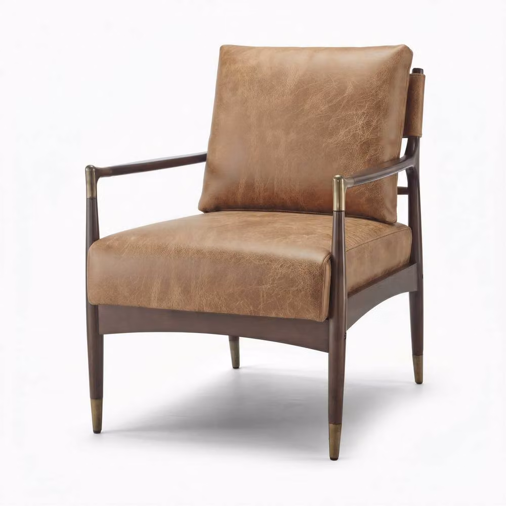 FurnitureboxUK Delia Mid Century Modern Accent Chair in Tan Faux Leather with Solid Wood Frame – 2