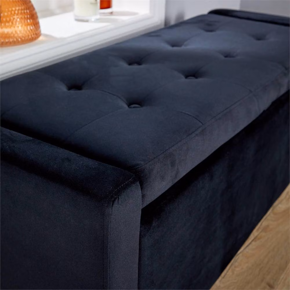 FORGEVIO Chesterfield Velvet Storage Bench in Black – 3