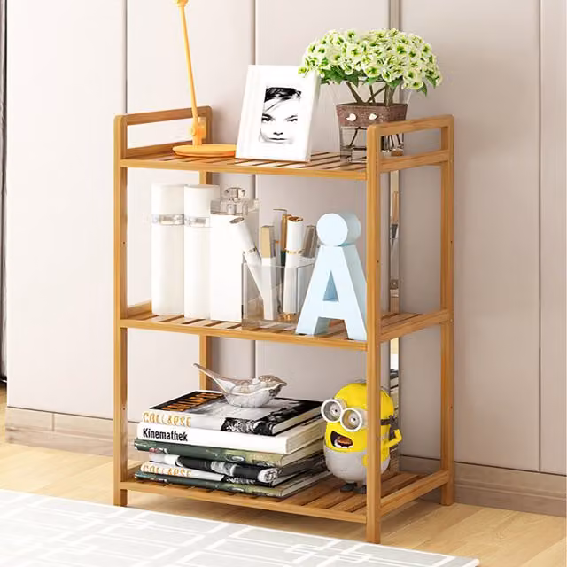 Livingandhome Tiered Bamboo Wood Book Storage Shelf, Brown, W/D/H: 71 x 50 x 25 cm