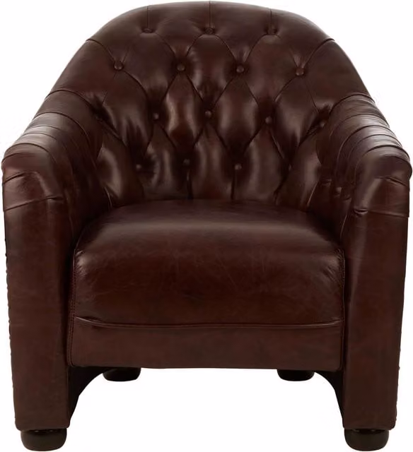 Orsina Classic Leather Armchair with Buttoned Back and Black Walnut Feet in Brown – 1