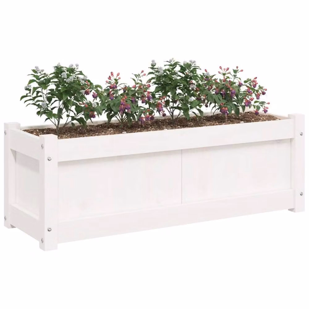 Berkfield Home Beautiful Garden Planter in White Solid Wood, W/D/H: 90 x 31 x 31 cm – 2