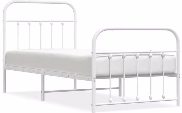 Berkfield Home Metal Bed Frame with Headboard and Footboard in White, W/D/H: 90 x 190 cm Single
