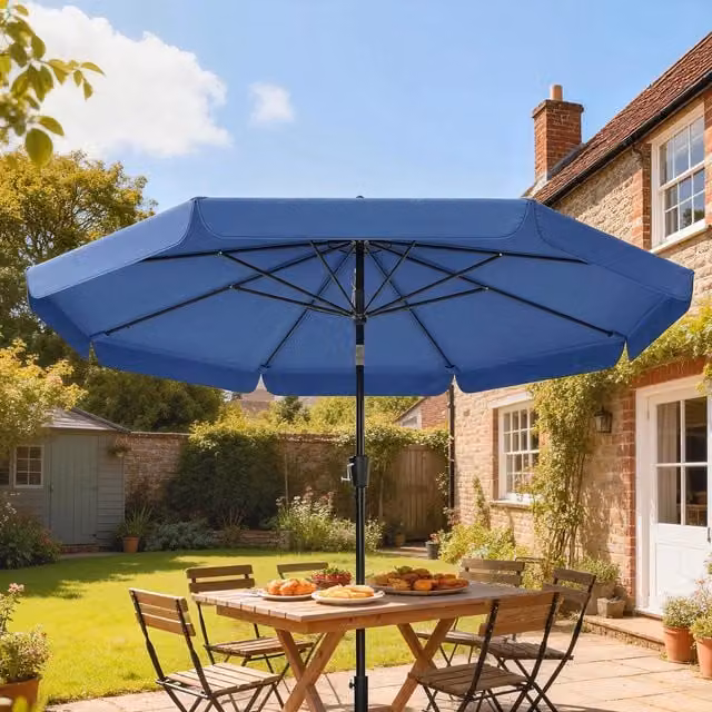 Outsunny 3 m Garden Parasol with Tilt and Crank in Dark Blue