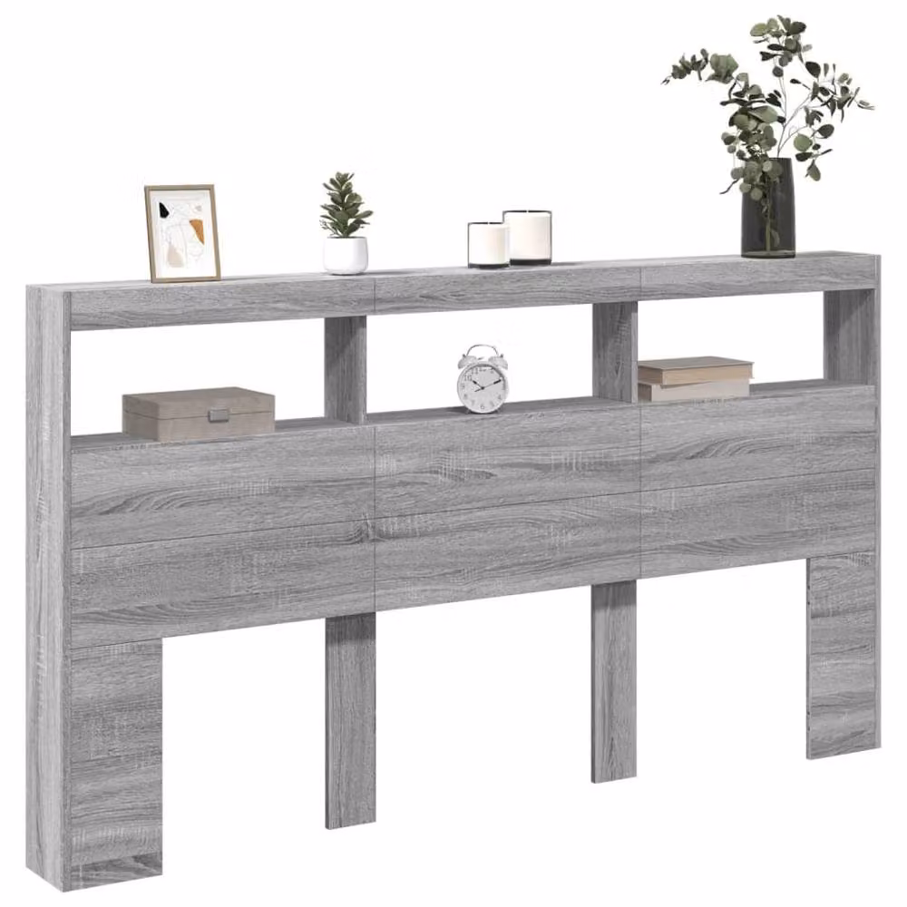 Berkfield Home Headboard Cabinet with LED in Grey Sonoma, W/D/H: 180 x 17 x 102 cm – 4