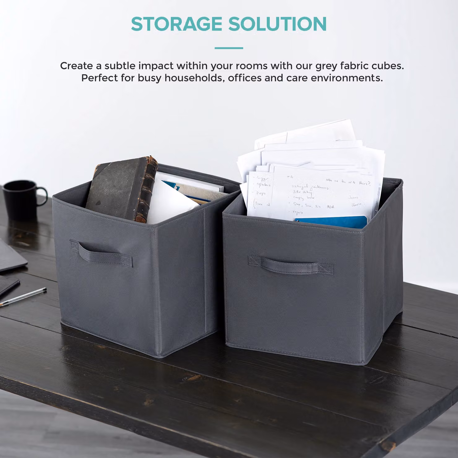 LIVIVO Set of 6 Foldable Storage Cube Boxes in Grey with Fabric Handles – 4