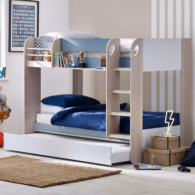 Julian Bowen Mars Blue Bunk Bed with Underbed and Bedside Shelf
